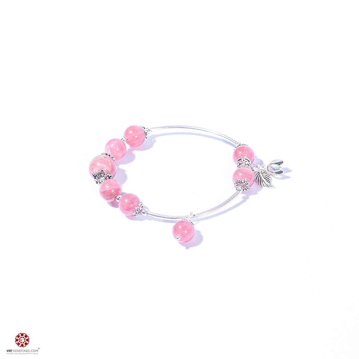 Lắc Tay Đá Đào Hoa phối charm bạc